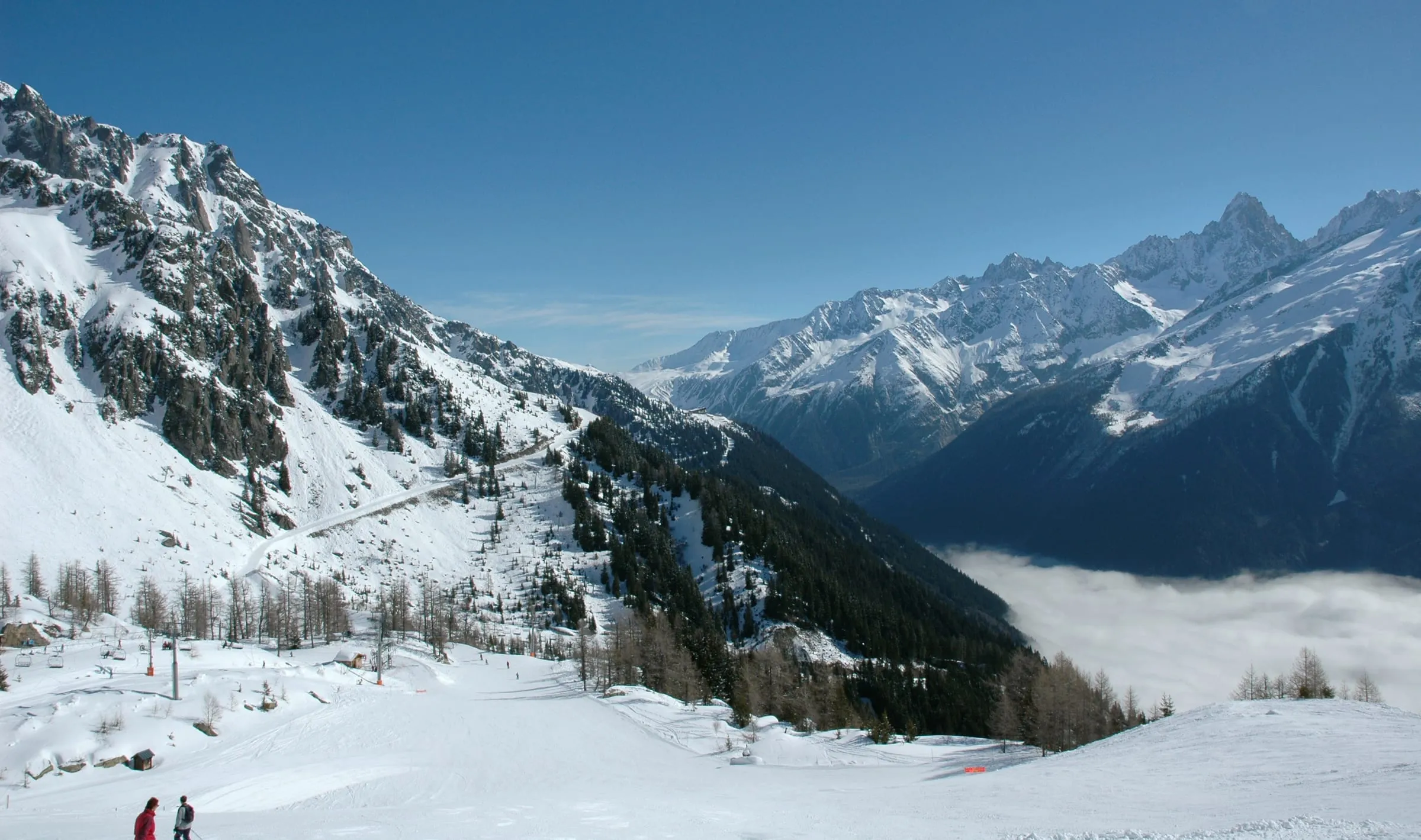Snowy pistes at Planpraz in the Brévent ski area above Chamonix