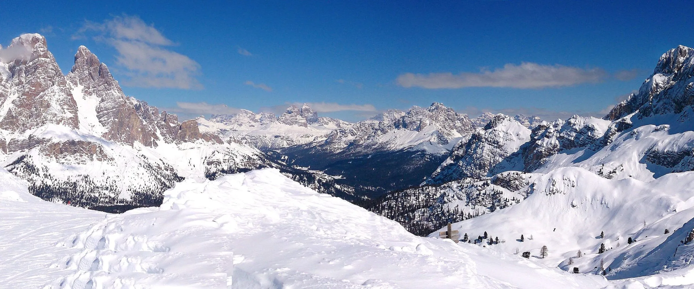 Snow-covered Dolomite peaks above Cortina d’Ampezzo