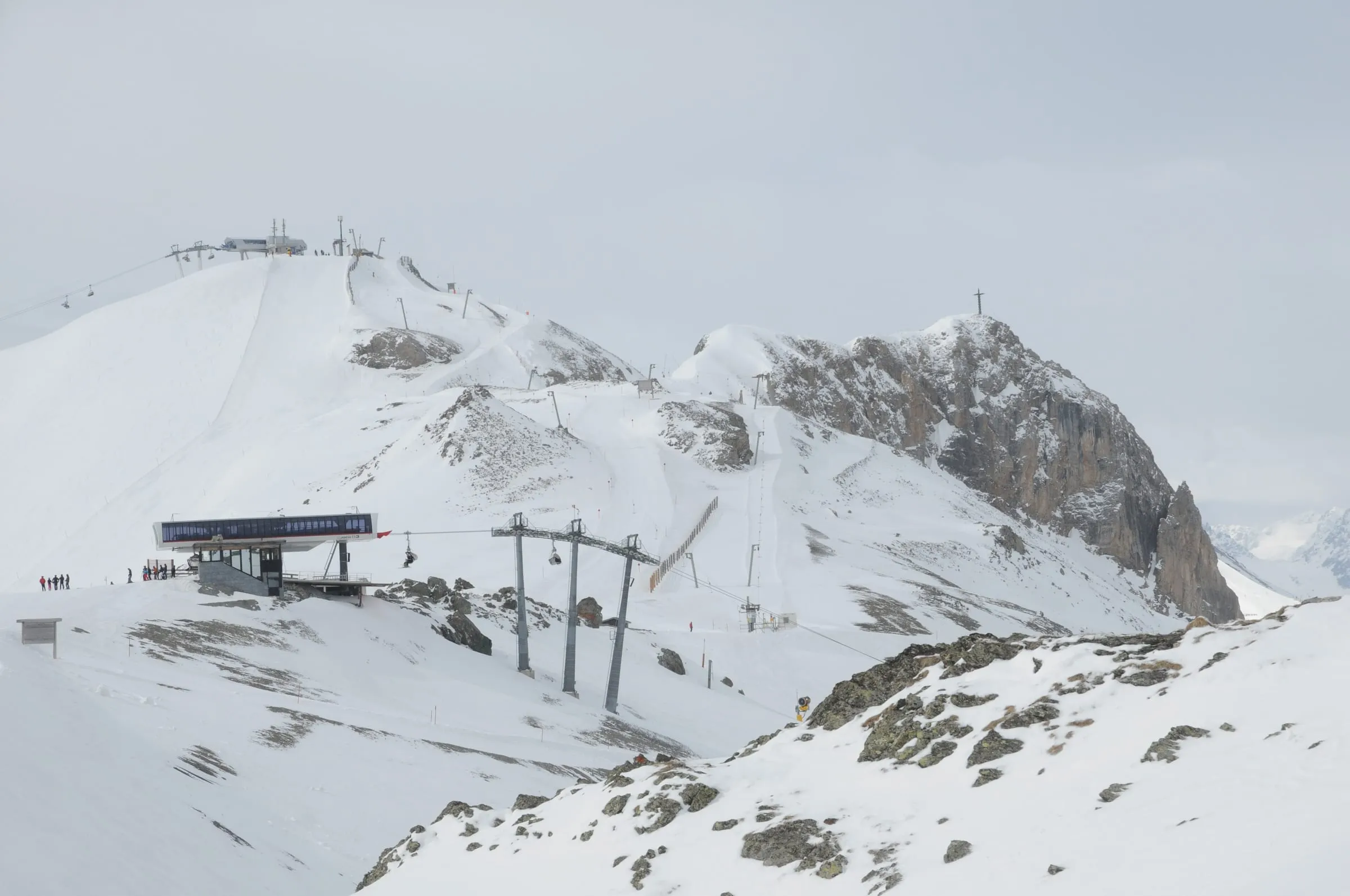 The Greitspitz and its lifts in the Silvretta Arena above Ischgl, in winter