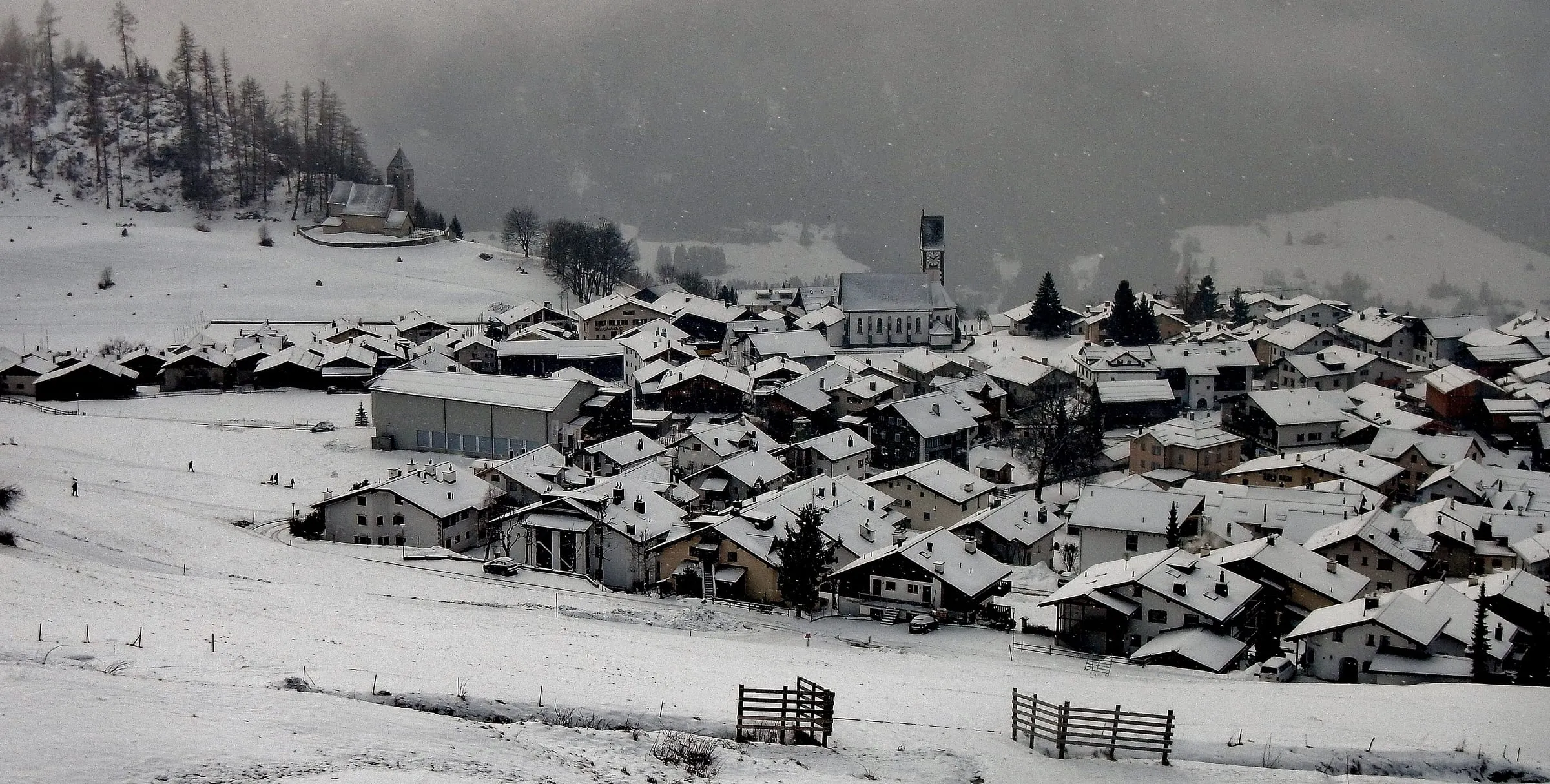 The village of Falera covered in snow