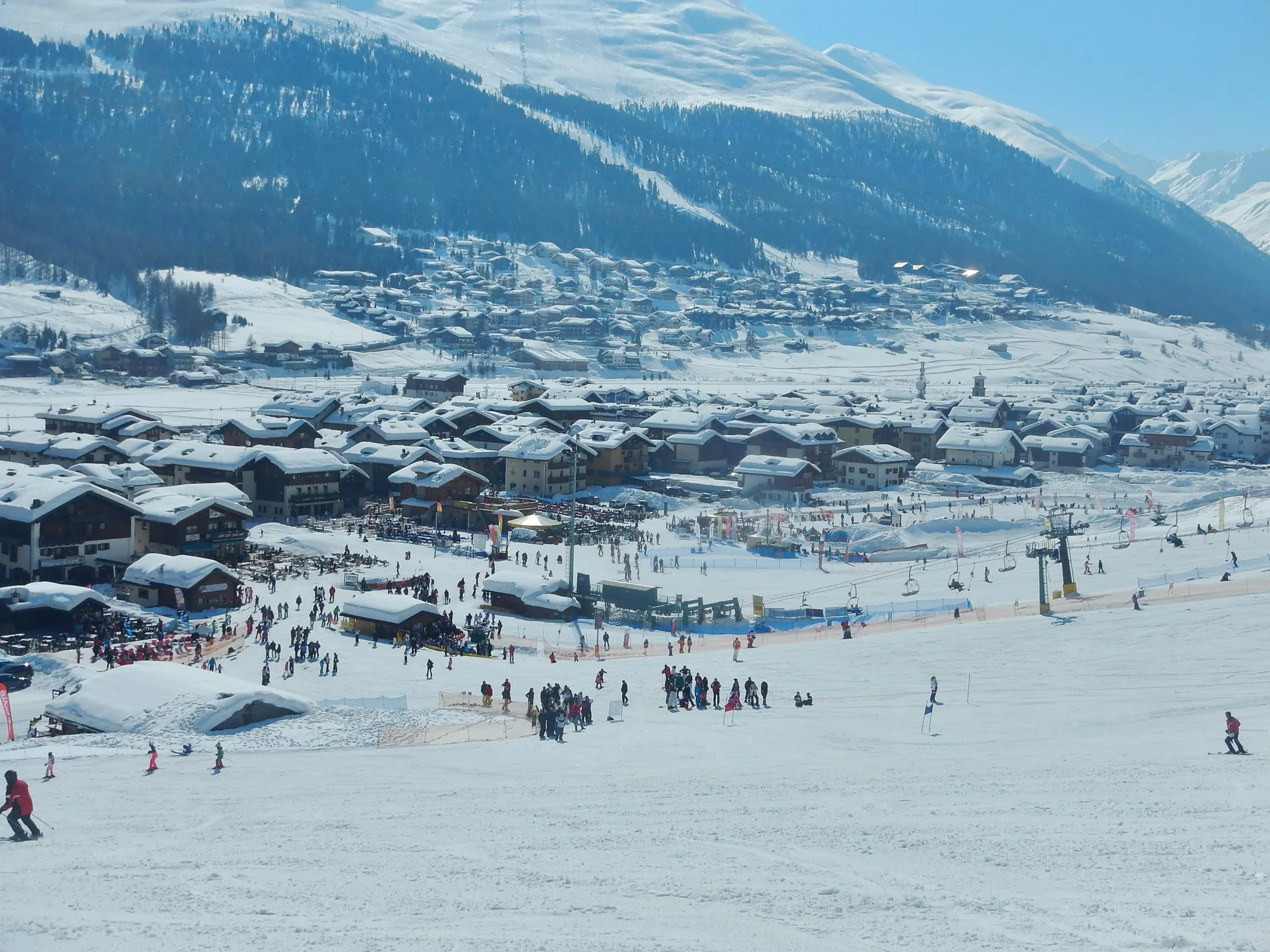 Livigno village and its nursery slopes in winter