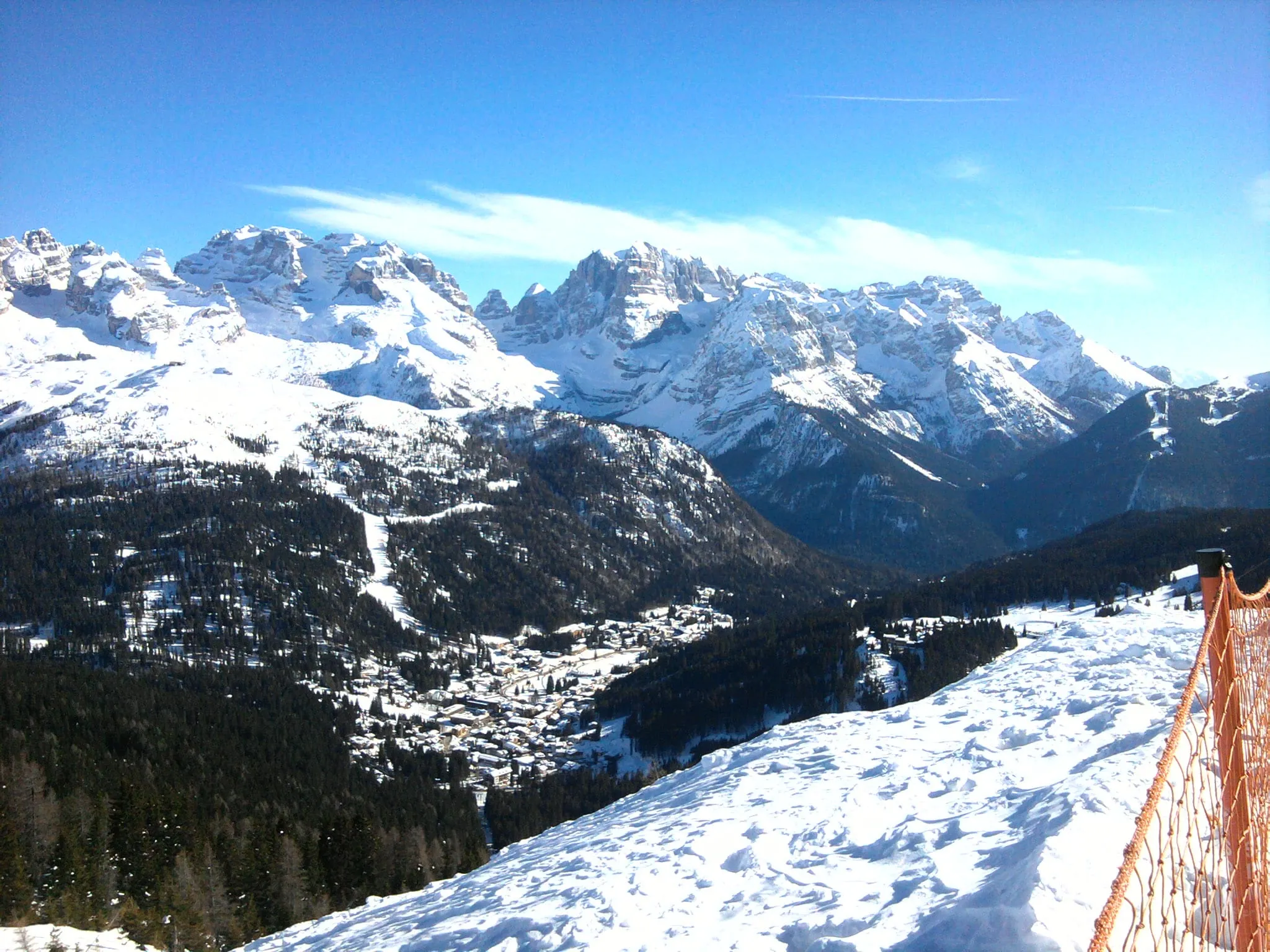 Madonna di Campiglio in winter, seen from Pradalago, with Monte Spinale and the Brenta Dolomites behind