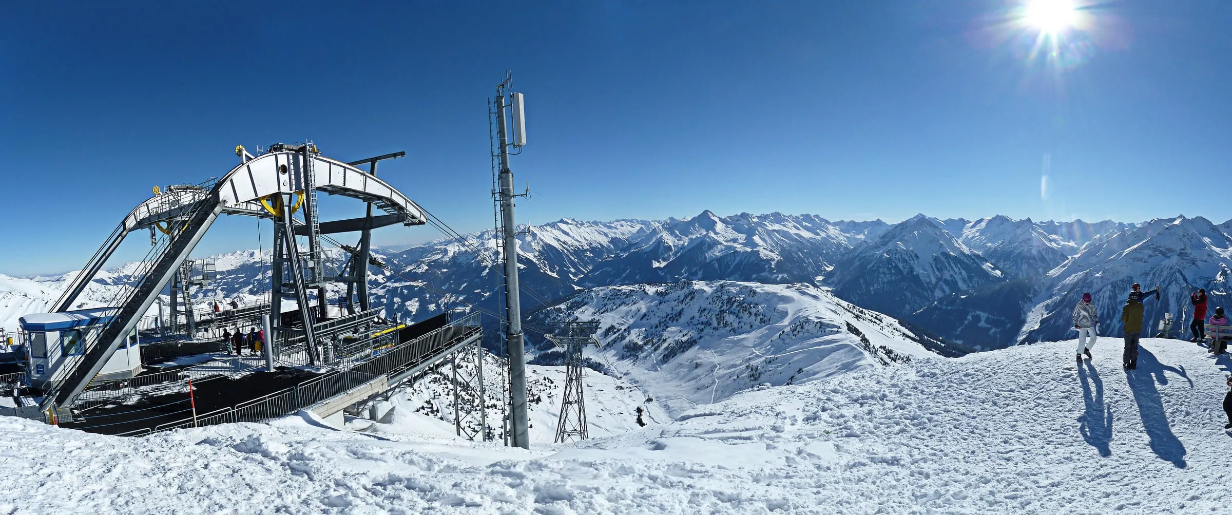 Lift station on the Wanglspitze above Mayrhofen, looking east over the snowy Zillertal Alps
