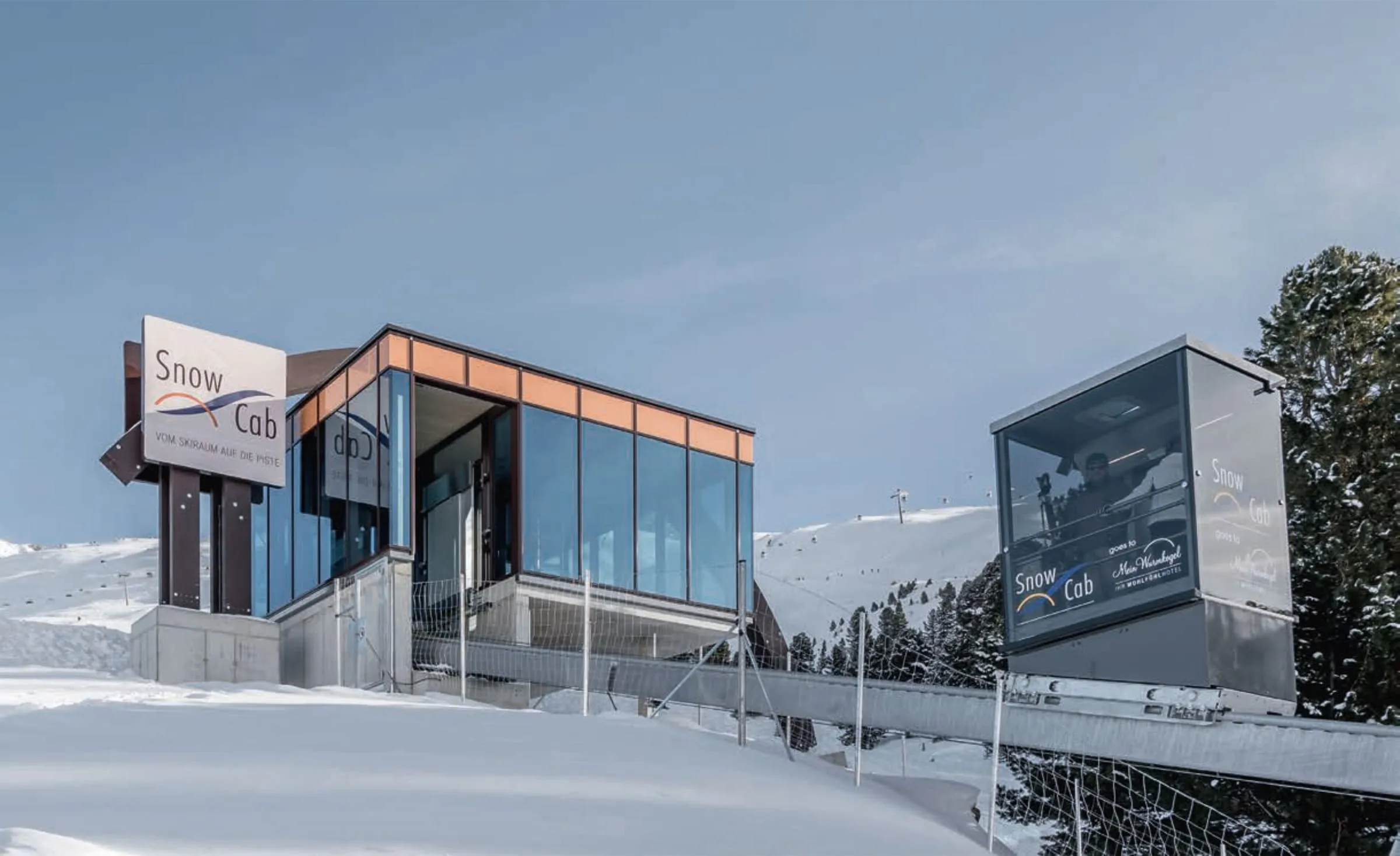 The Snow-Cab inclined lift station at the Wurmkogl in Hochgurgl, in winter