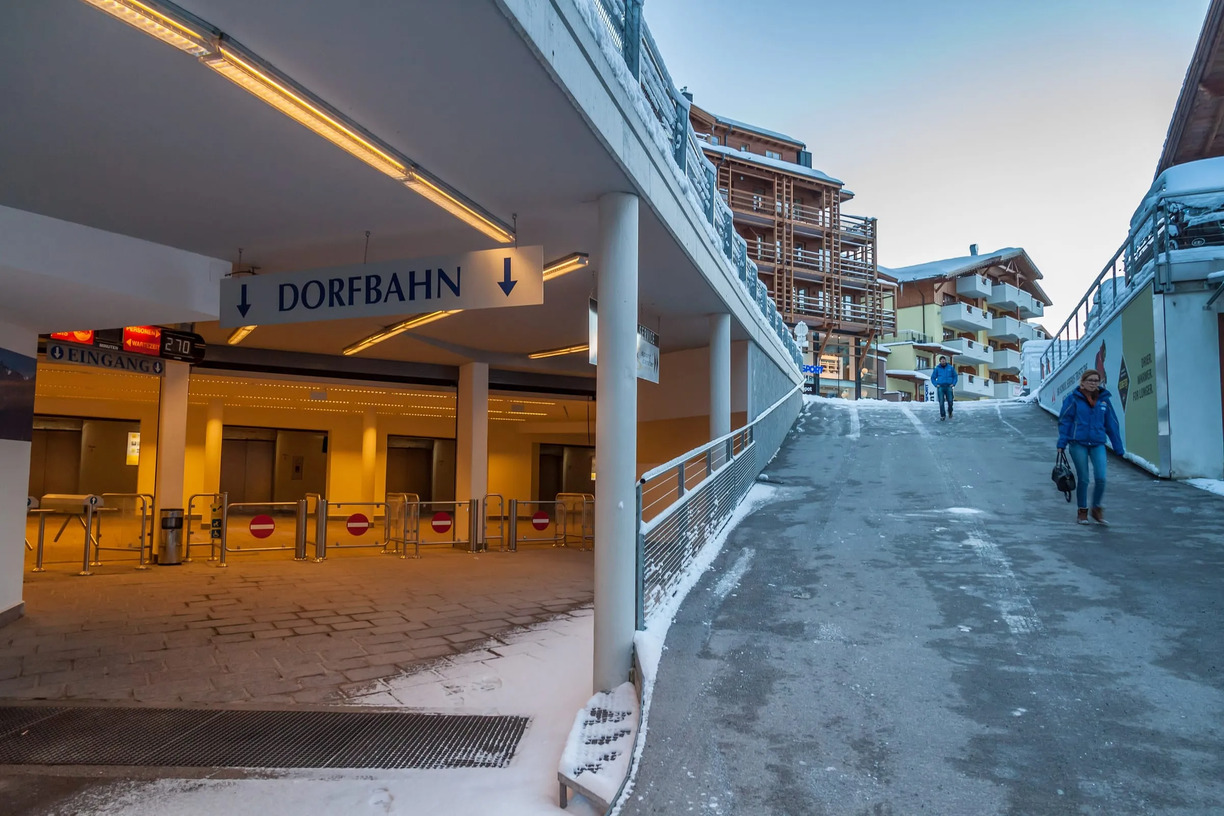 A station of the Dorfbahn, the underground railway in Serfaus, in winter