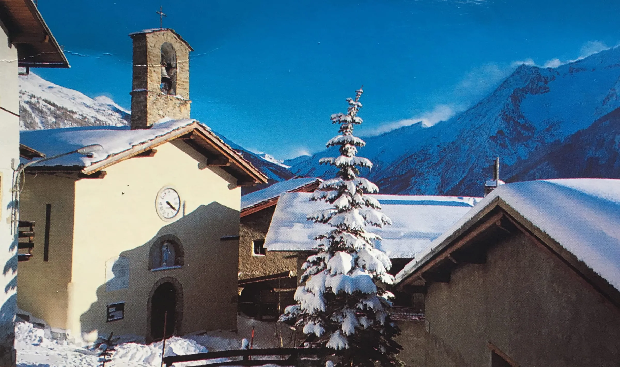 The church of Sant'Antonio Abate in Champlas du Col, near Sestriere, in winter