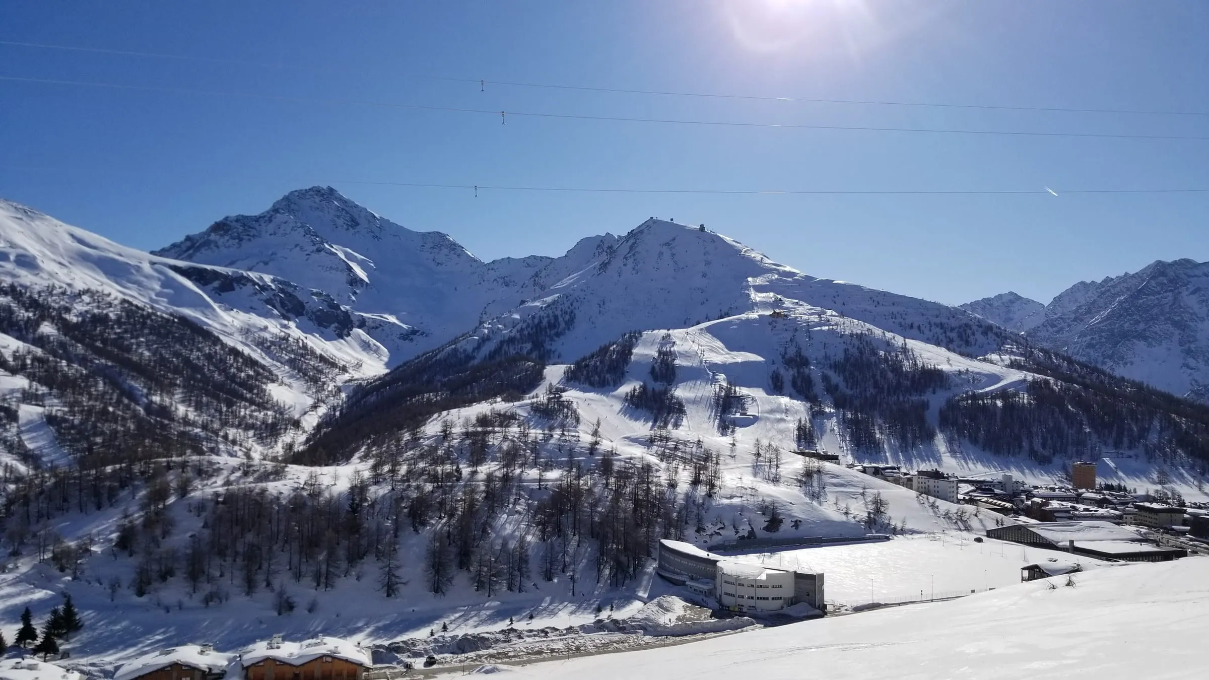 Sestriere in winter, with Mount Sises and Punta Rognosa above the village