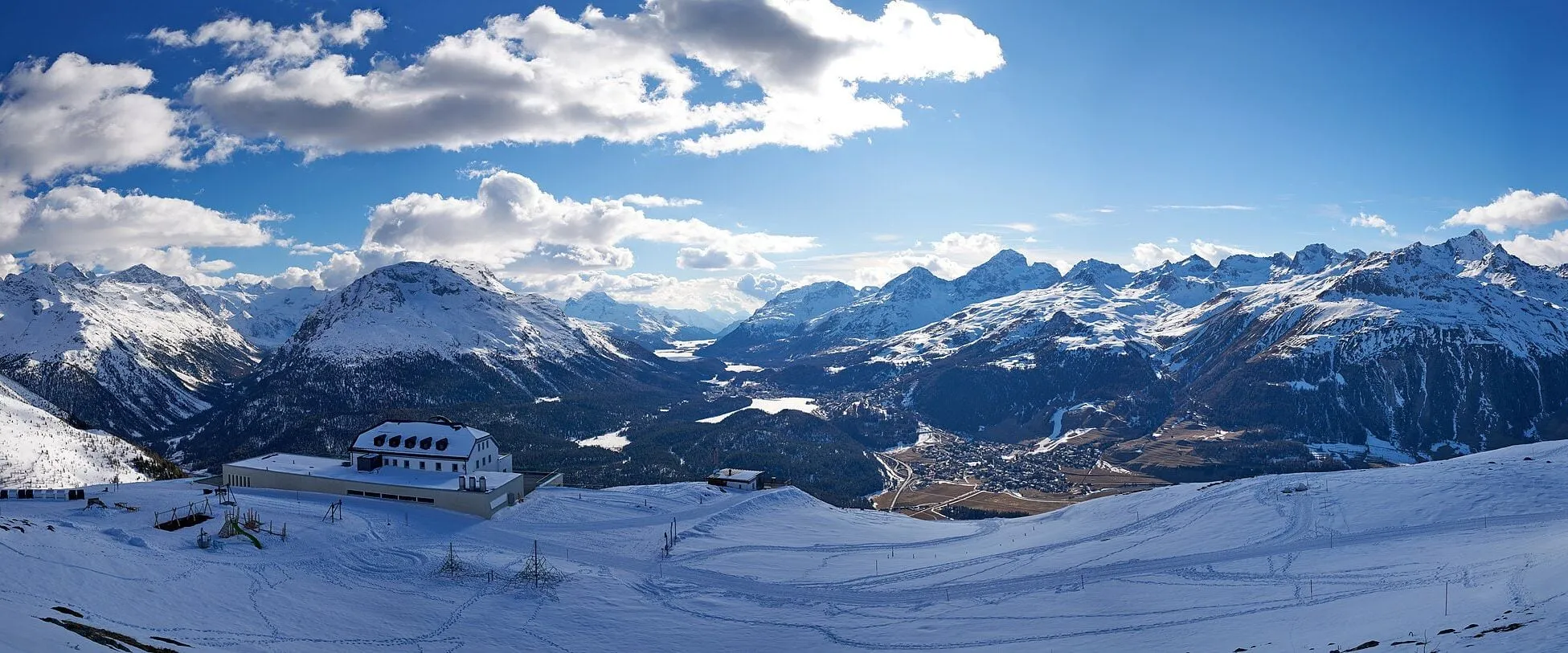 Winter panorama of the Upper Engadine mountains around St. Moritz