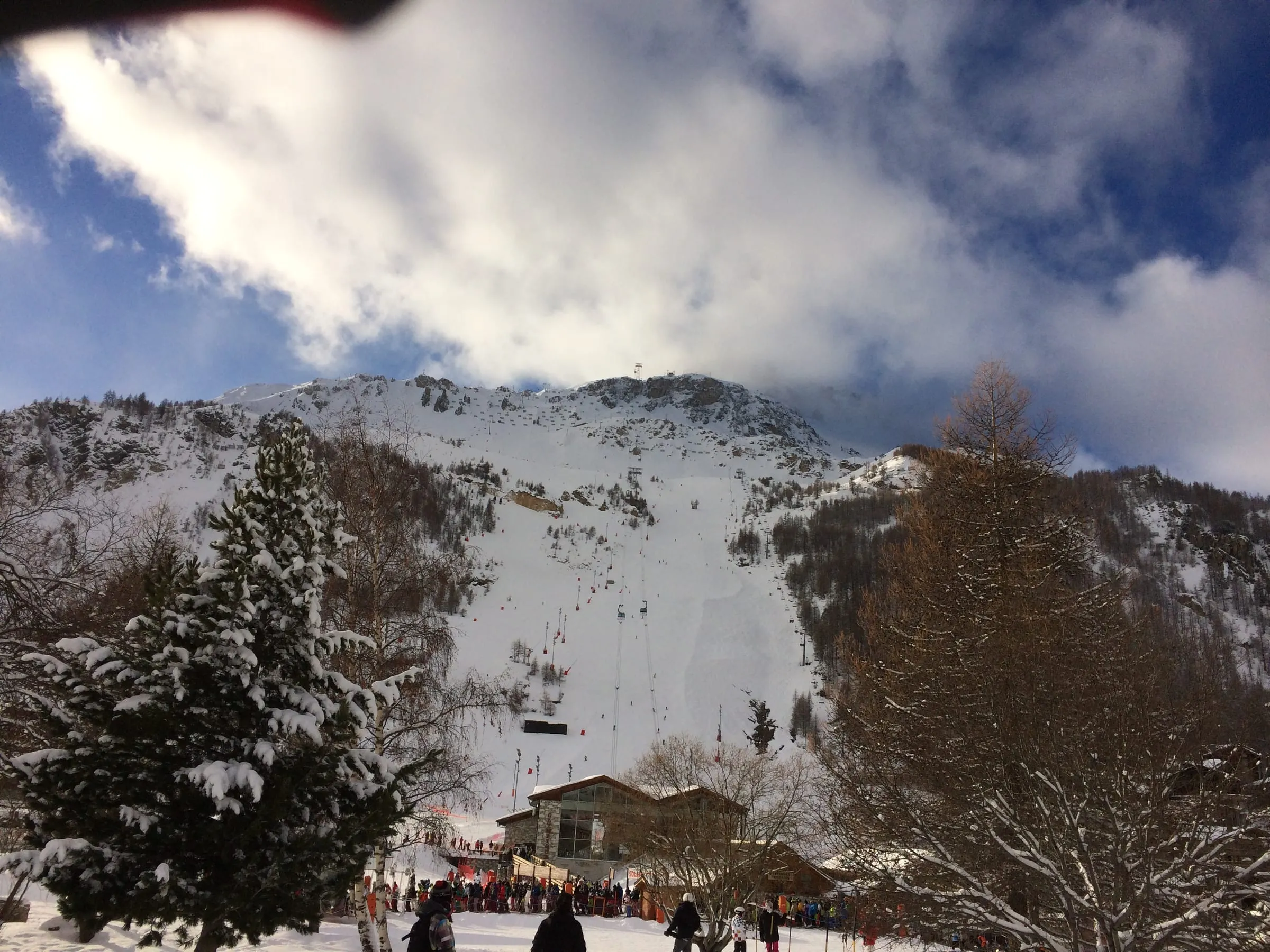 The Face de Bellevarde run above the centre of Val d'Isère in winter