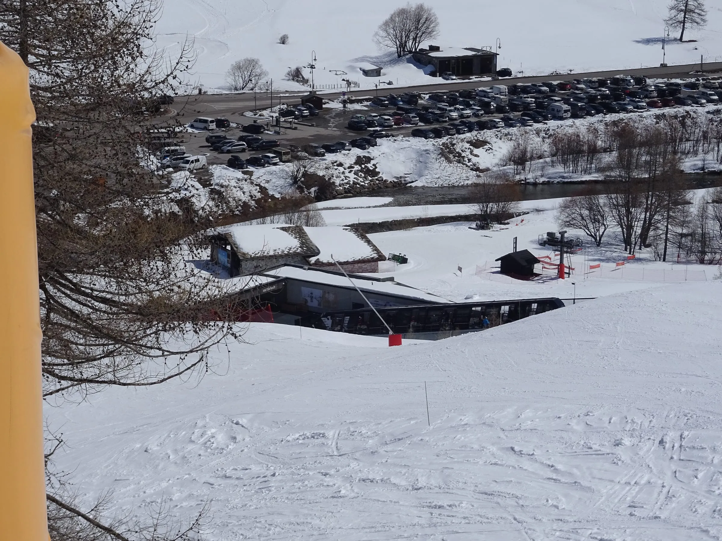 The bottom station of the Funival funicular at La Daille, Val d'Isère, seen from the pistes in winter