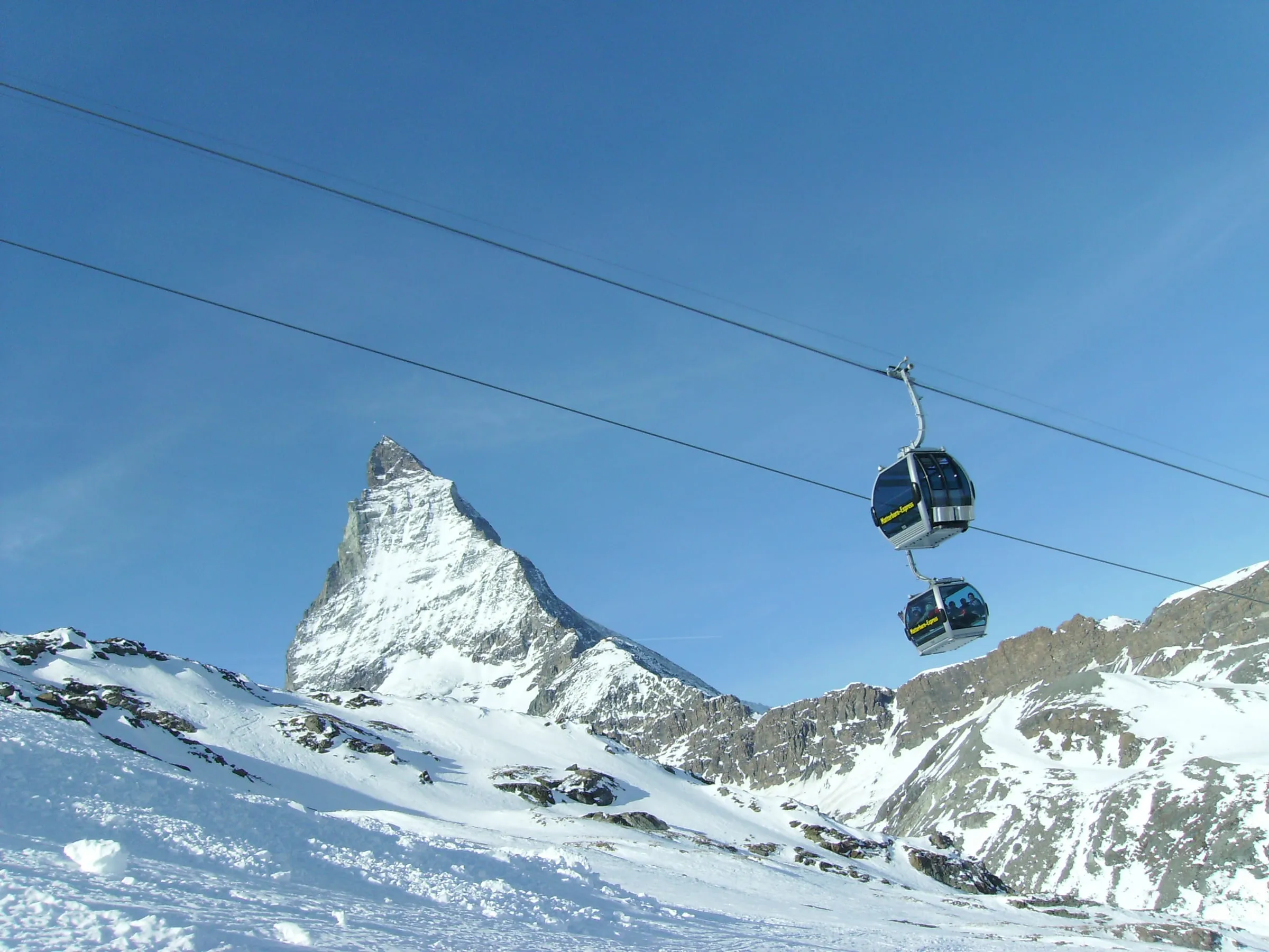 Matterhorn Express gondola cabins with the Matterhorn behind